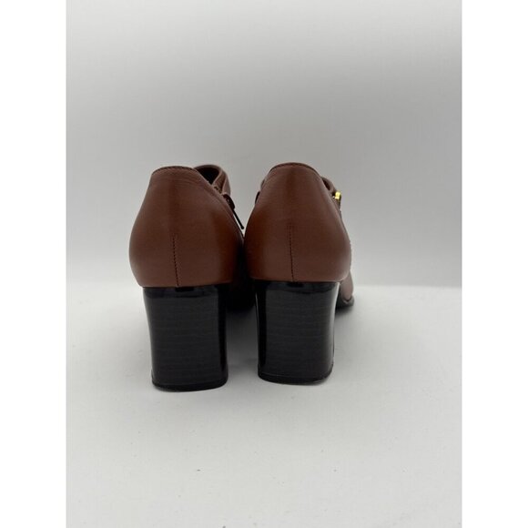AJ Valenci Brown Leather Block Heel Ankle Booties With Side Zipper & Strap 7W - Picture 3 of 8